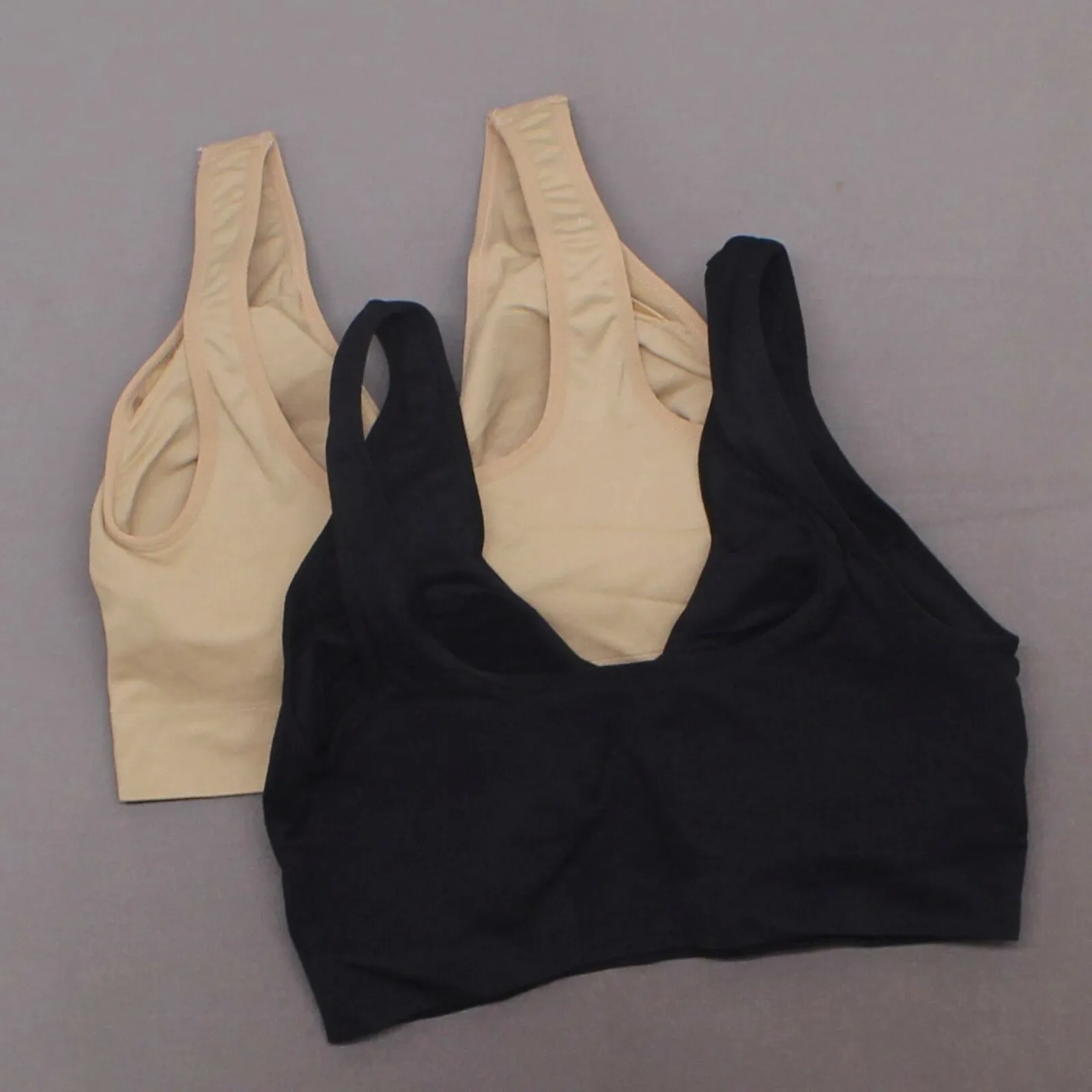 Rhonda Shear 2 Pack Ahh Bras With Removable Pads Nude/ Black Large