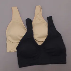 Rhonda Shear 2 Pack Ahh Bras With Removable Pads Nude/ Black Large