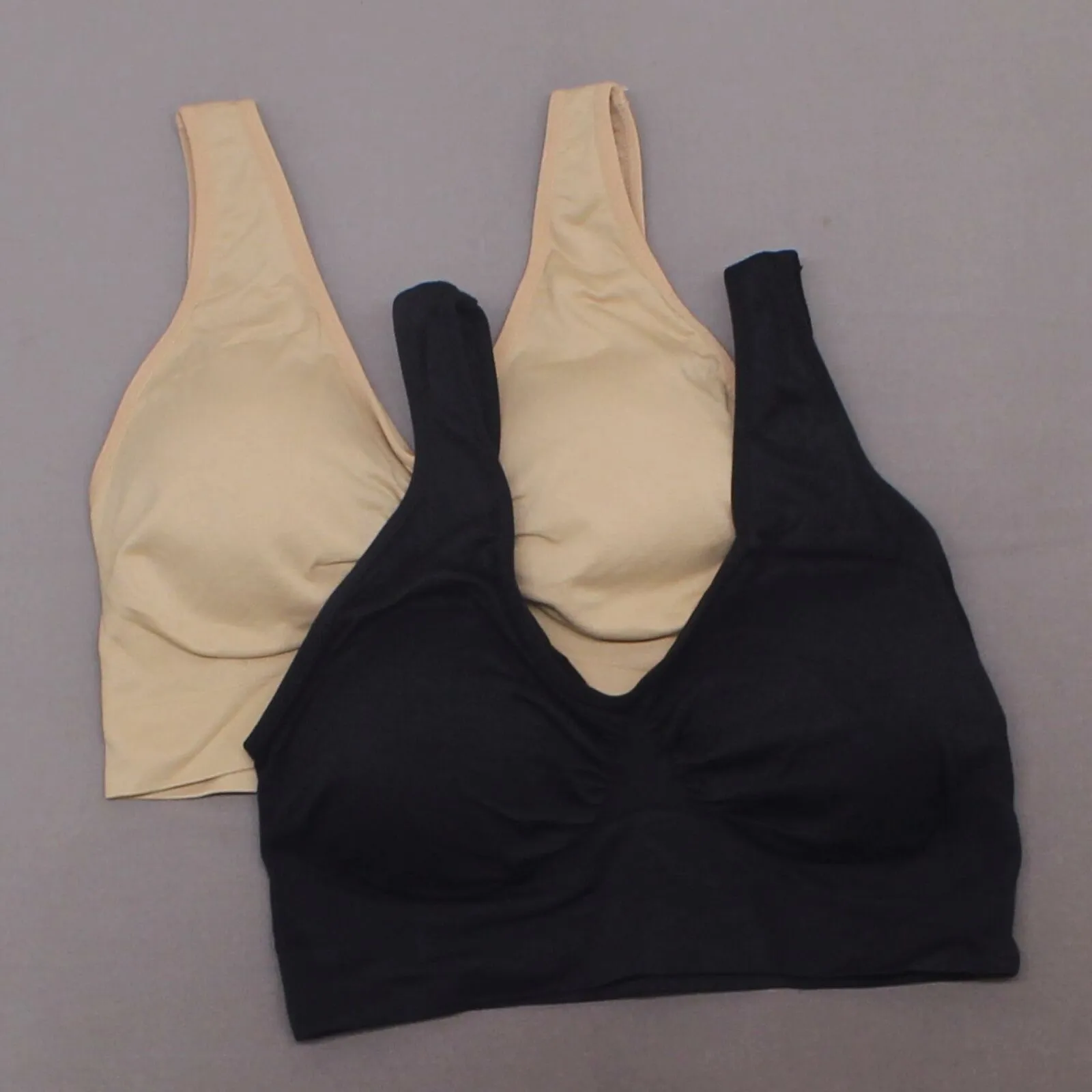 Rhonda Shear 2 Pack Ahh Bras With Removable Pads Nude/ Black Large