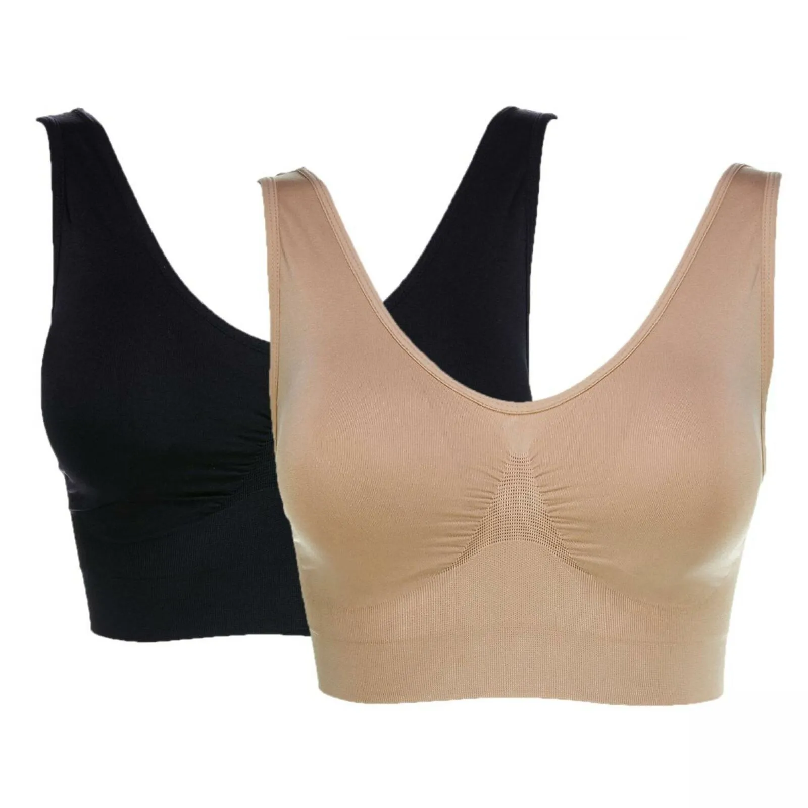 Rhonda Shear 2 Pack Ahh Bras With Removable Pads Nude/ Black Large