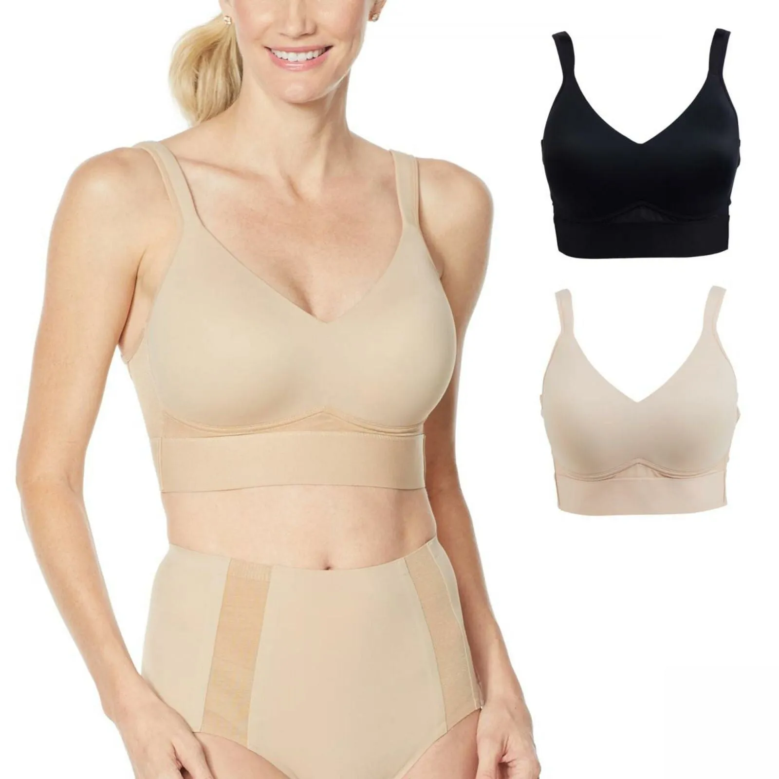 Rhonda Shear 2 Pack Mesh Back Detail Molded Cup Bras Dark Nude/ Black Small