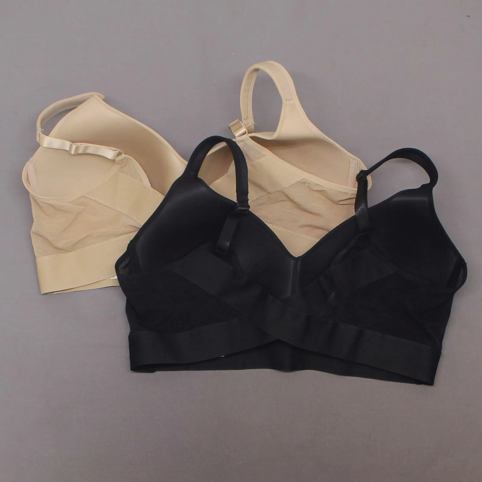 Rhonda Shear 2 Pack Mesh Back Detail Molded Cup Bras Nude/ Black Plus 2X
