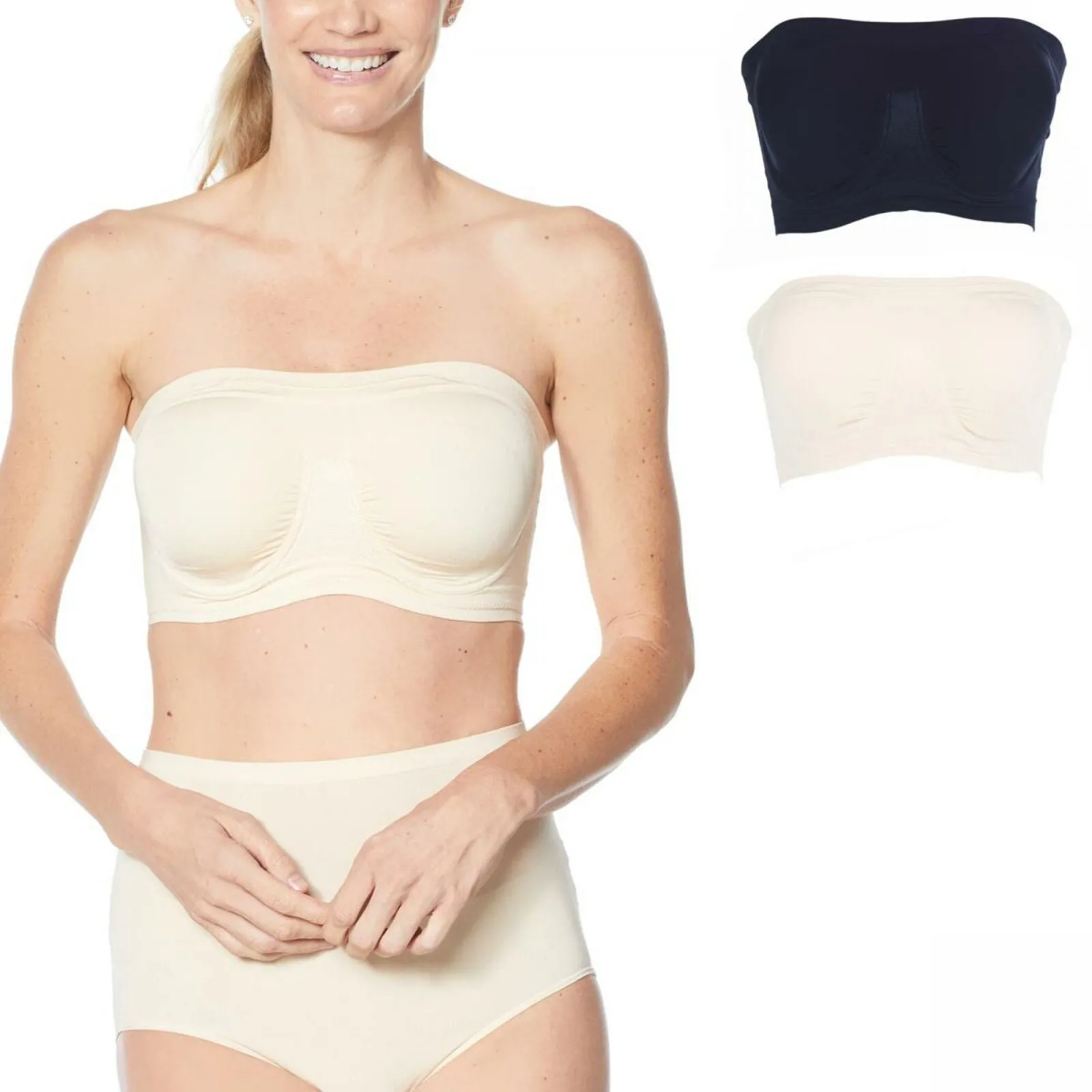 Rhonda Shear 2 Pack Underwire Bandeau Bras Removable Pads Nude/ Black Medium