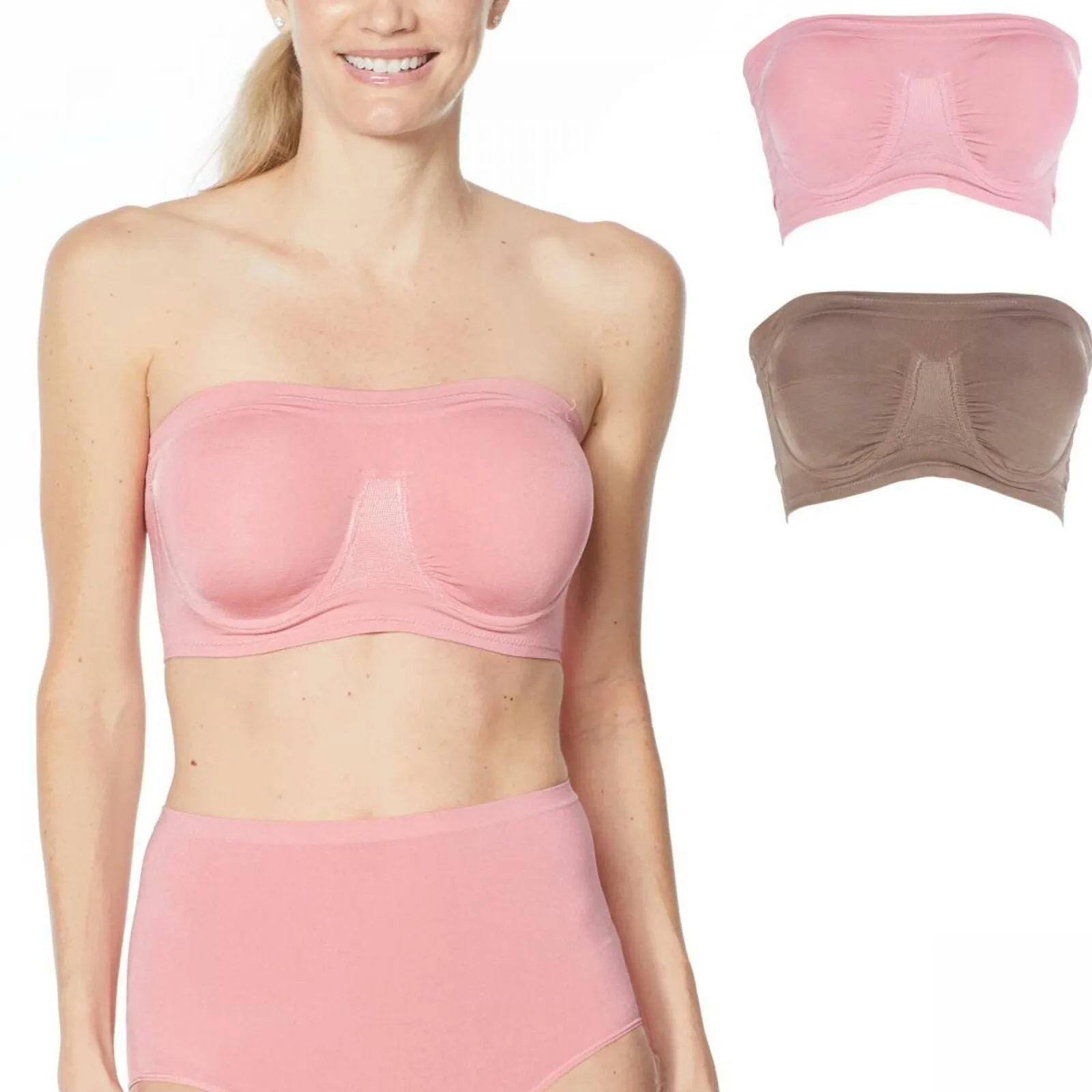 Rhonda Shear 2 Pack Underwire Bras With Removable Pads Mocha / Pink Large