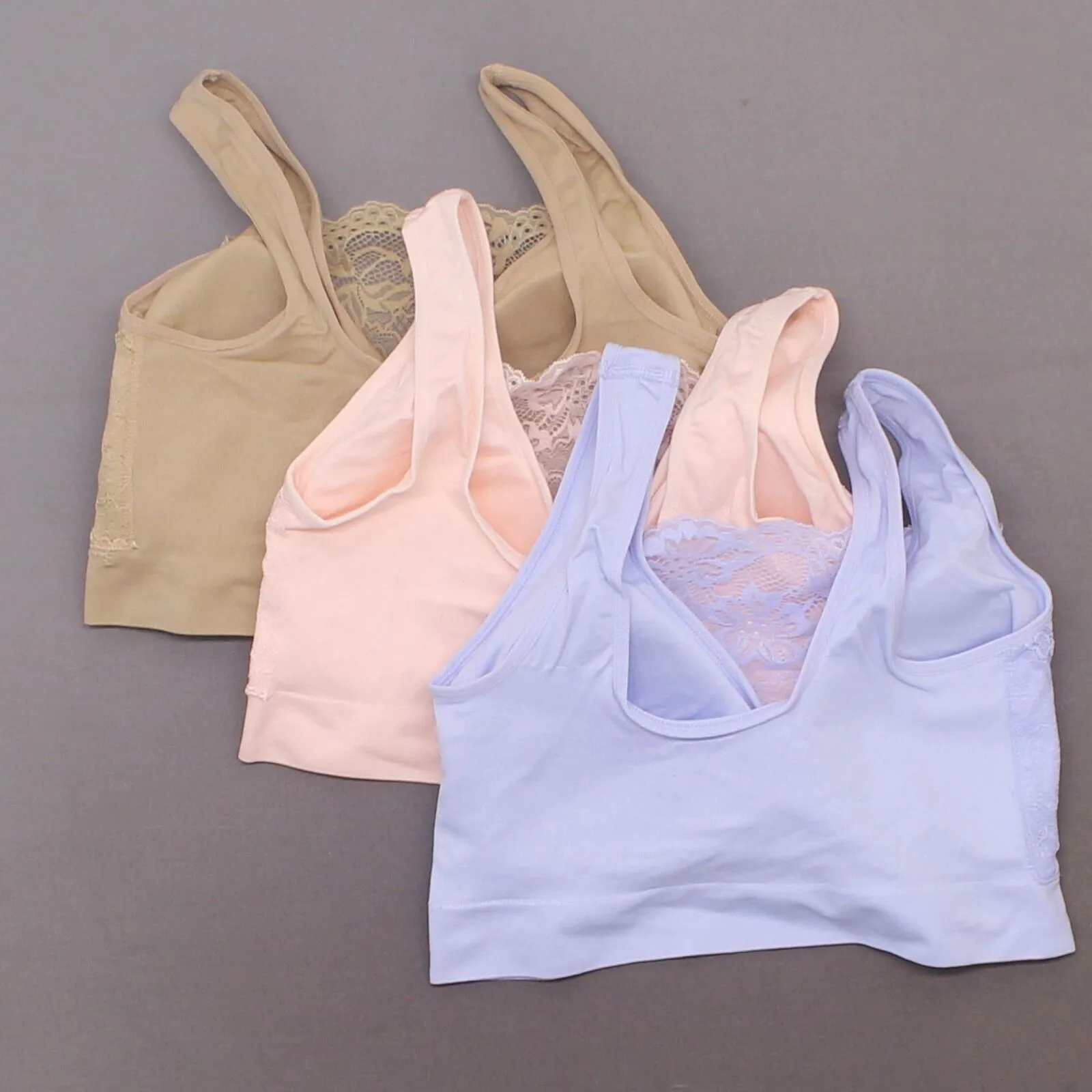 Rhonda Shear 3 Pack Lace Overlay Ahh Bras with Removable Pads Multi Large