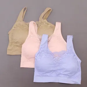 Rhonda Shear 3 Pack Lace Overlay Ahh Bras with Removable Pads Multi Large