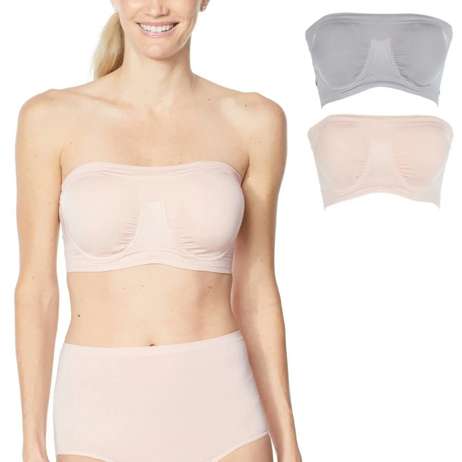 Rhonda Shear LOT OF 2 Underwire Bandeau Bras Removable Pads Gray/Blush Plus 2X