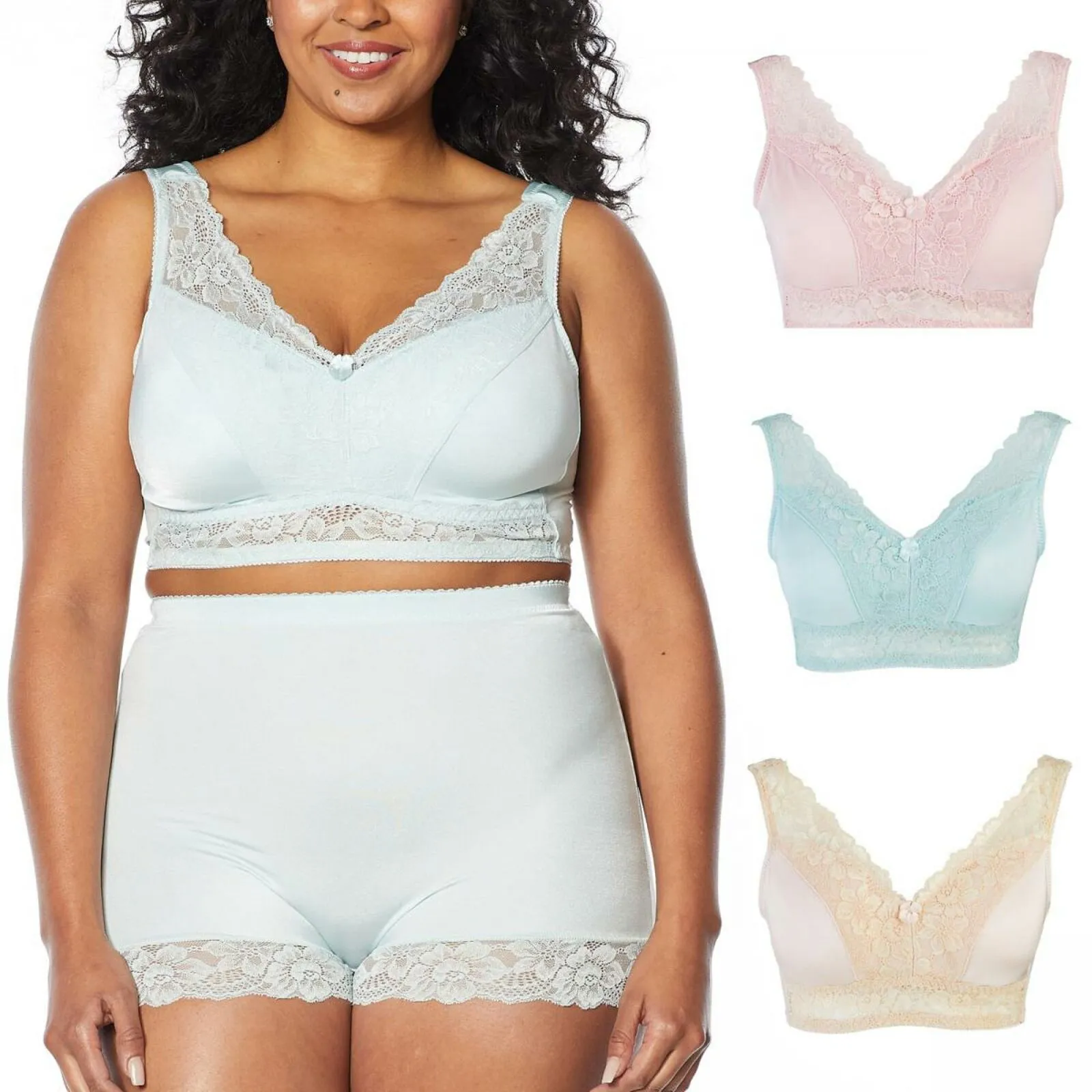 Rhonda Shear Plus Size 3 Pack Betty Pin Up Bras with Back Closure and Removable Pads