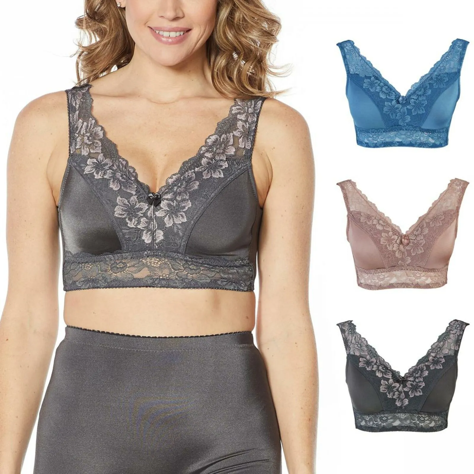 Rhonda Shear Plus Size 3 Pack Betty Pin Up Bras with Back Closure and Removable Pads