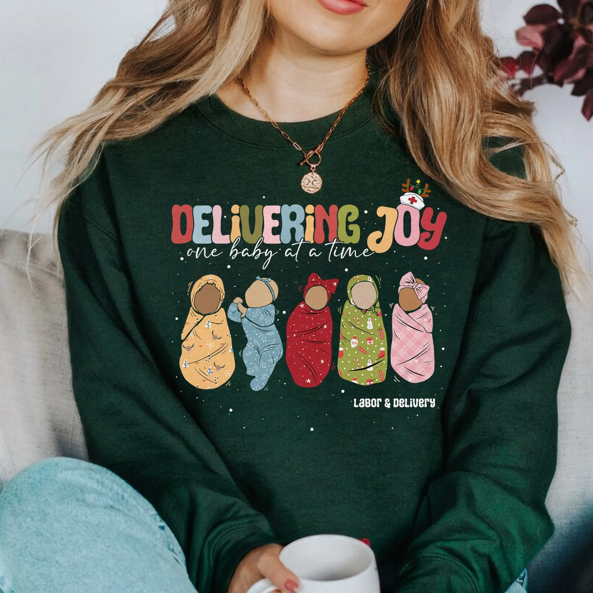 Sandjest Delivering Joy Labor and Delivery Christmas Shirt, L&d Nurse Christmas T-Shirt, Holiday Labor Nurse Gift, L&d Nurse Gift
