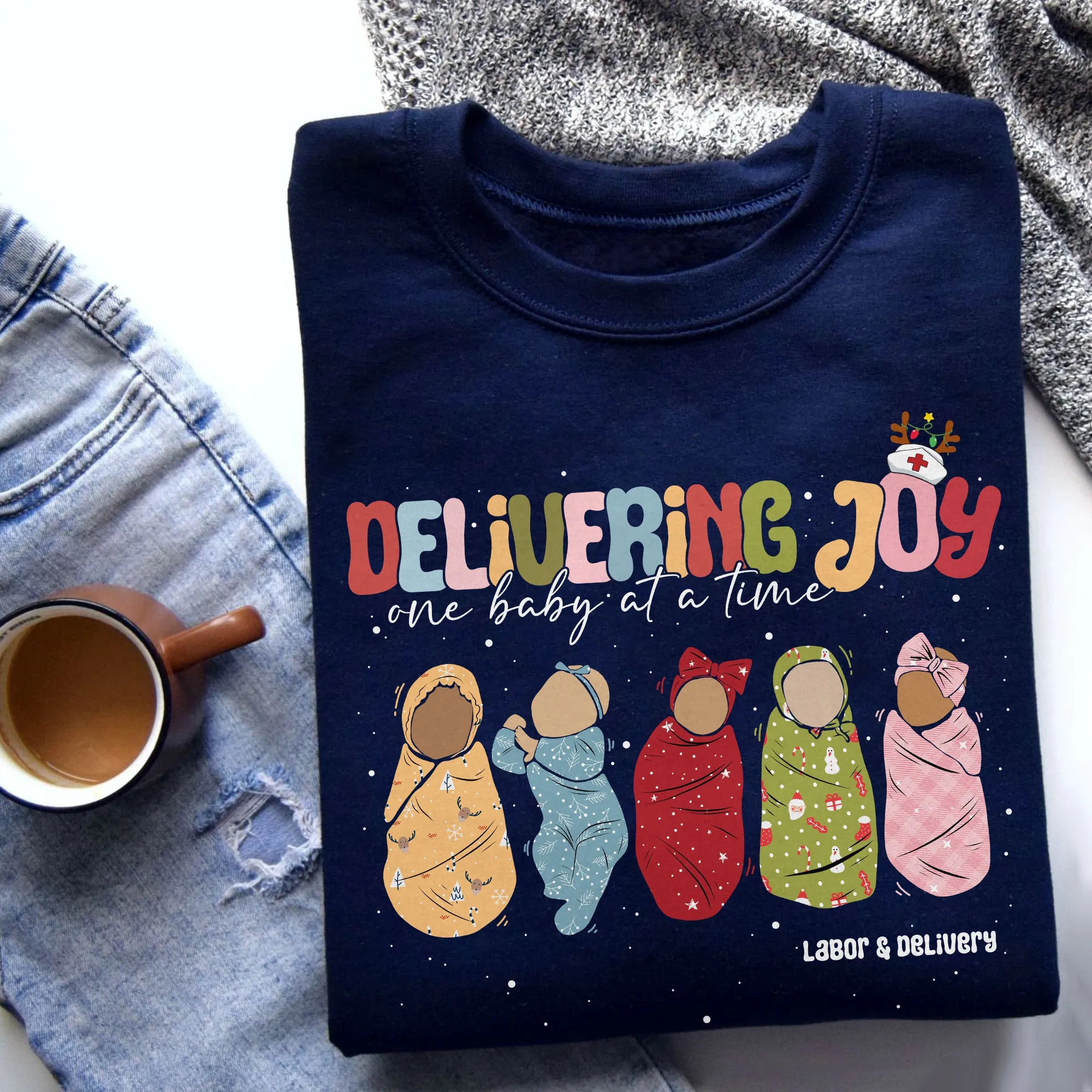 Sandjest Delivering Joy Labor and Delivery Christmas Shirt, L&d Nurse Christmas T-Shirt, Holiday Labor Nurse Gift, L&d Nurse Gift