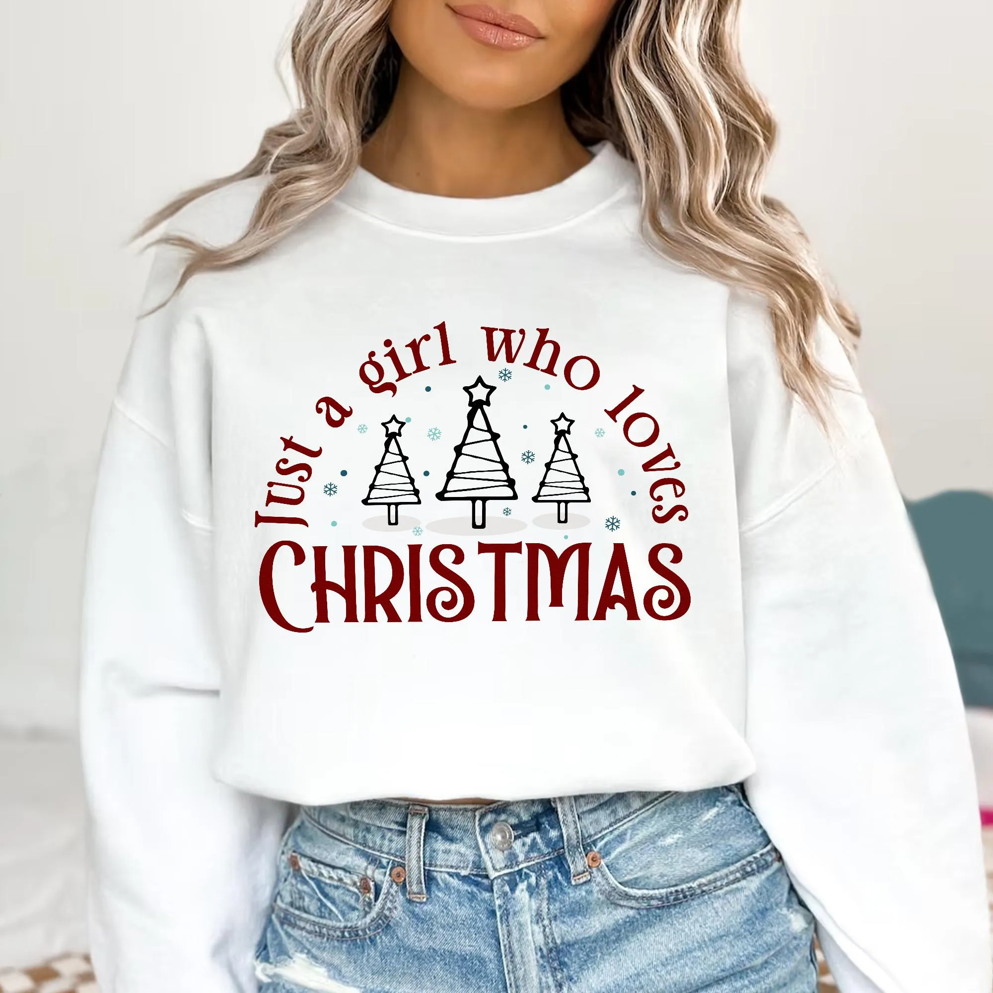 Sandjest Women's Christmas Shirt, Just A Girl Who Loves Christmas, Christmas Gift Shirt, Christmas Lover Shirt, Holiday Winter Shirt, Christmas Gift