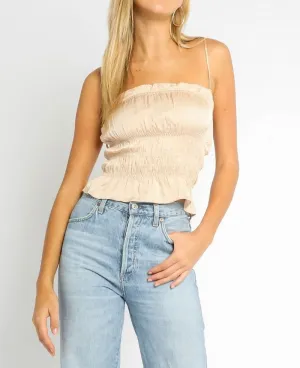 Satin Ruch Ruffle Hem Crop Top