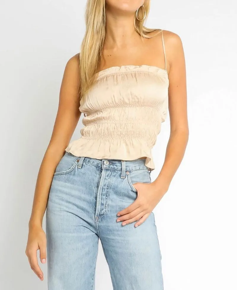 Satin Ruch Ruffle Hem Crop Top