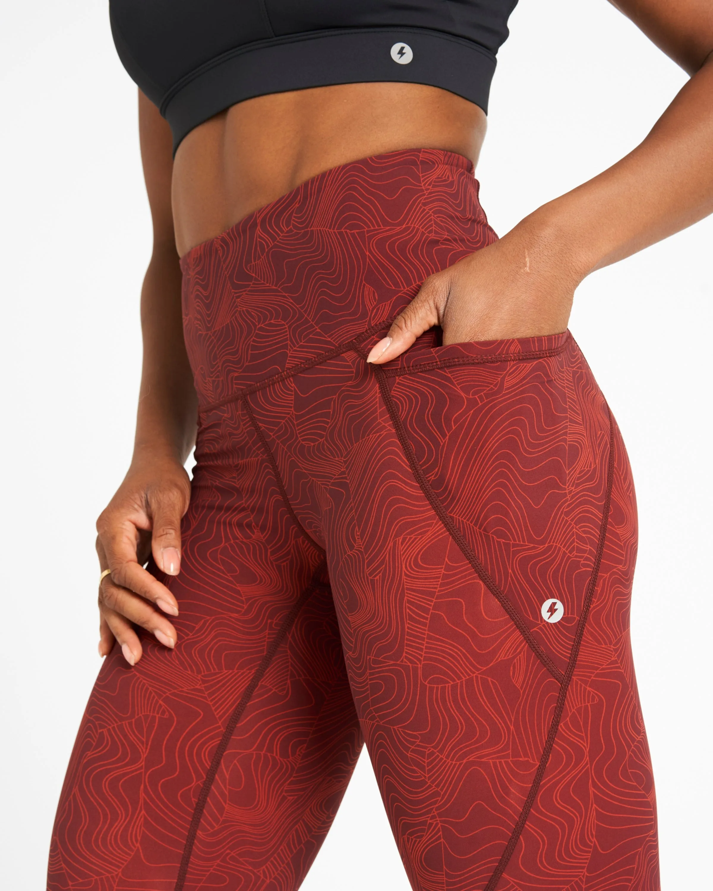 Sculpt High-Waisted Leggings Wave Print Dark Burgundy