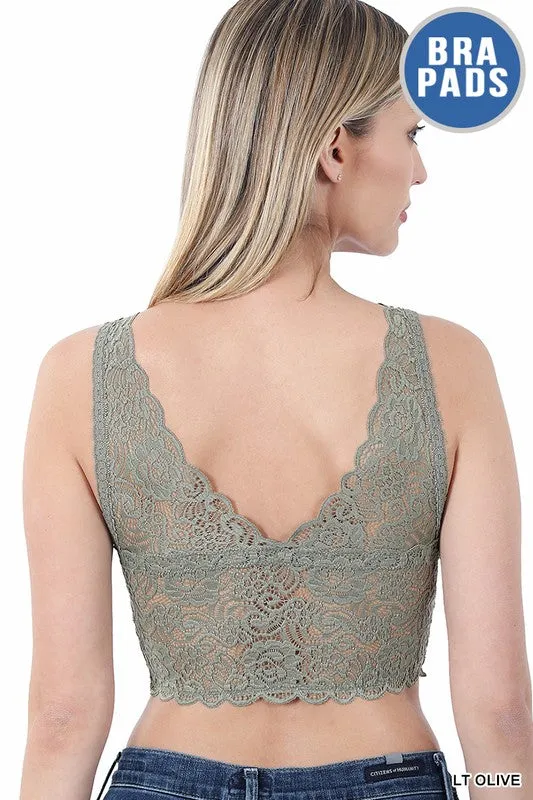 Seamless Stretch Lace Bra Top with Removable Pads