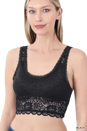 Seamless Stretch Lace Bra Top with Removable Pads
