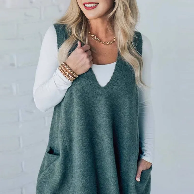 💕Seasonal Offer 49% OFF💕Women's Loose-Fit V-Neck Sweater Vest with Pockets