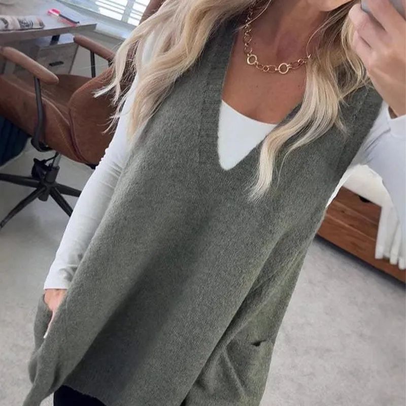 💕Seasonal Offer 49% OFF💕Women's Loose-Fit V-Neck Sweater Vest with Pockets