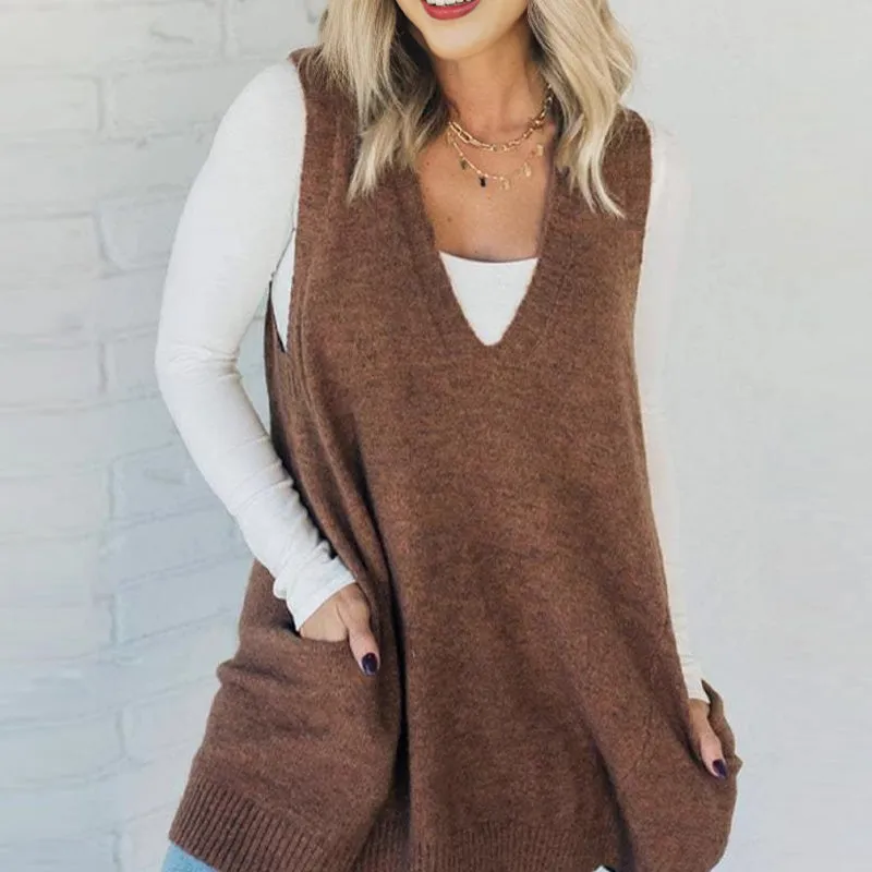 💕Seasonal Offer 49% OFF💕Women's Loose-Fit V-Neck Sweater Vest with Pockets