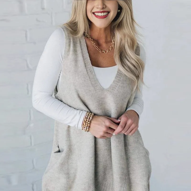 💕Seasonal Offer 49% OFF💕Women's Loose-Fit V-Neck Sweater Vest with Pockets