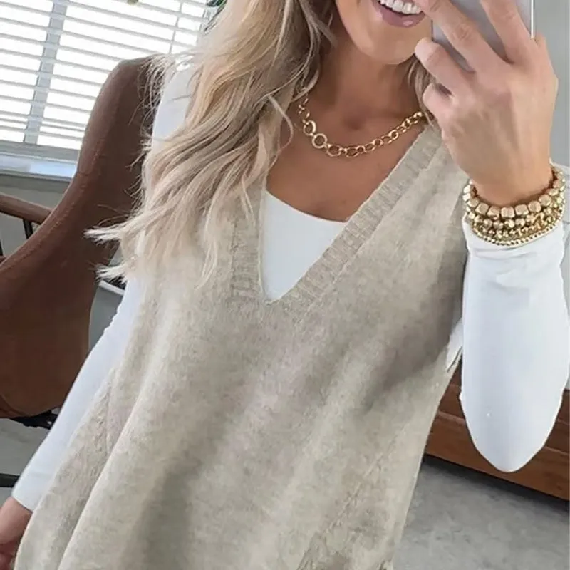 💕Seasonal Offer 49% OFF💕Women's Loose-Fit V-Neck Sweater Vest with Pockets