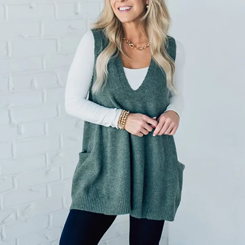 💕Seasonal Offer 49% OFF💕Women's Loose-Fit V-Neck Sweater Vest with Pockets