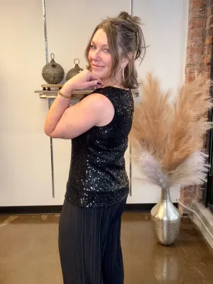 Sequin Drape Neck Tank Top