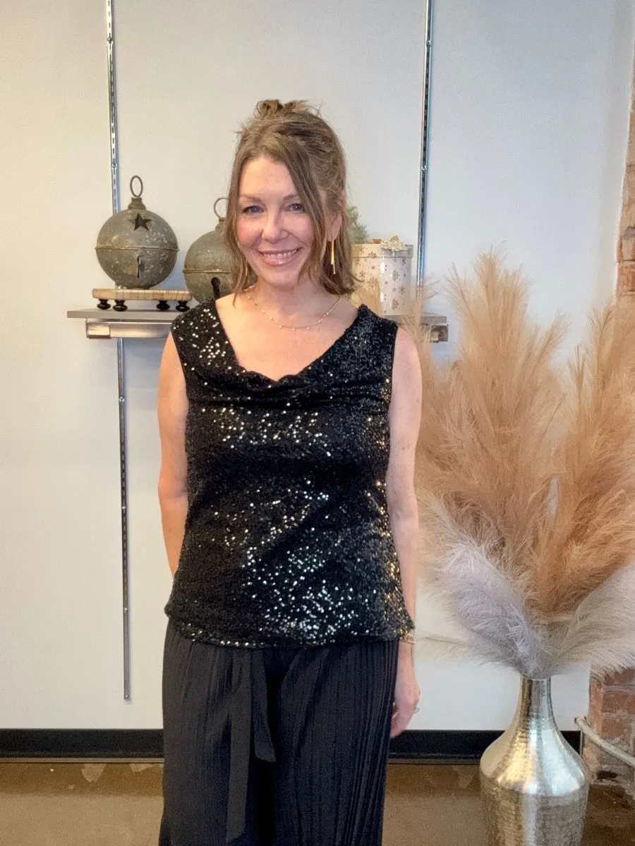 Sequin Drape Neck Tank Top