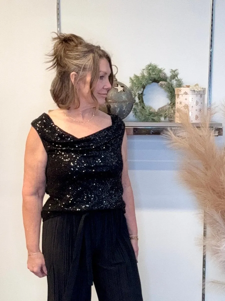 Sequin Drape Neck Tank Top