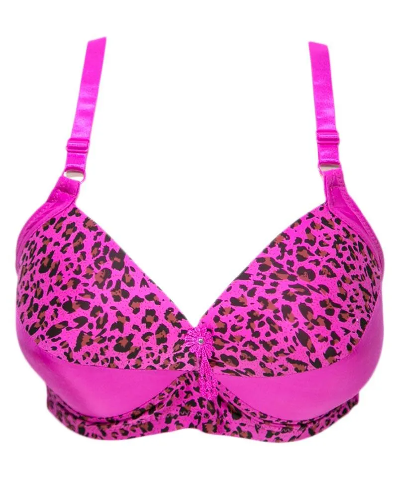 Sexy Cheetah Print Plus Size Bra - Hot Pink