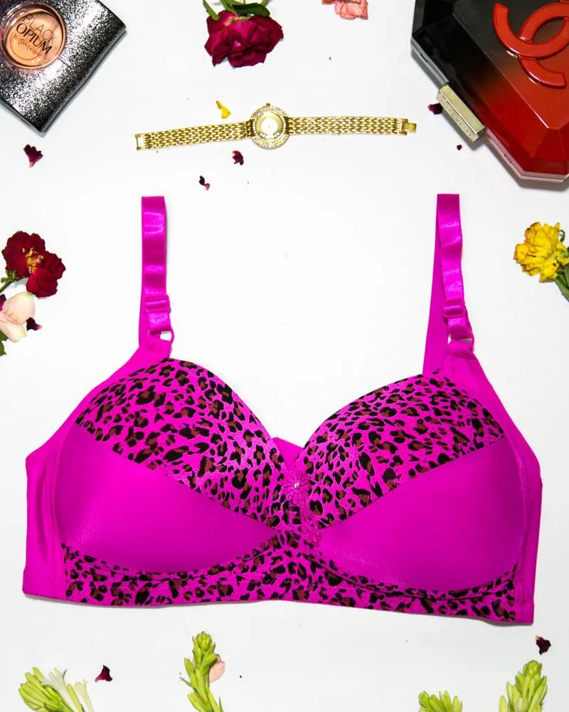 Sexy Cheetah Print Plus Size Bra - Hot Pink