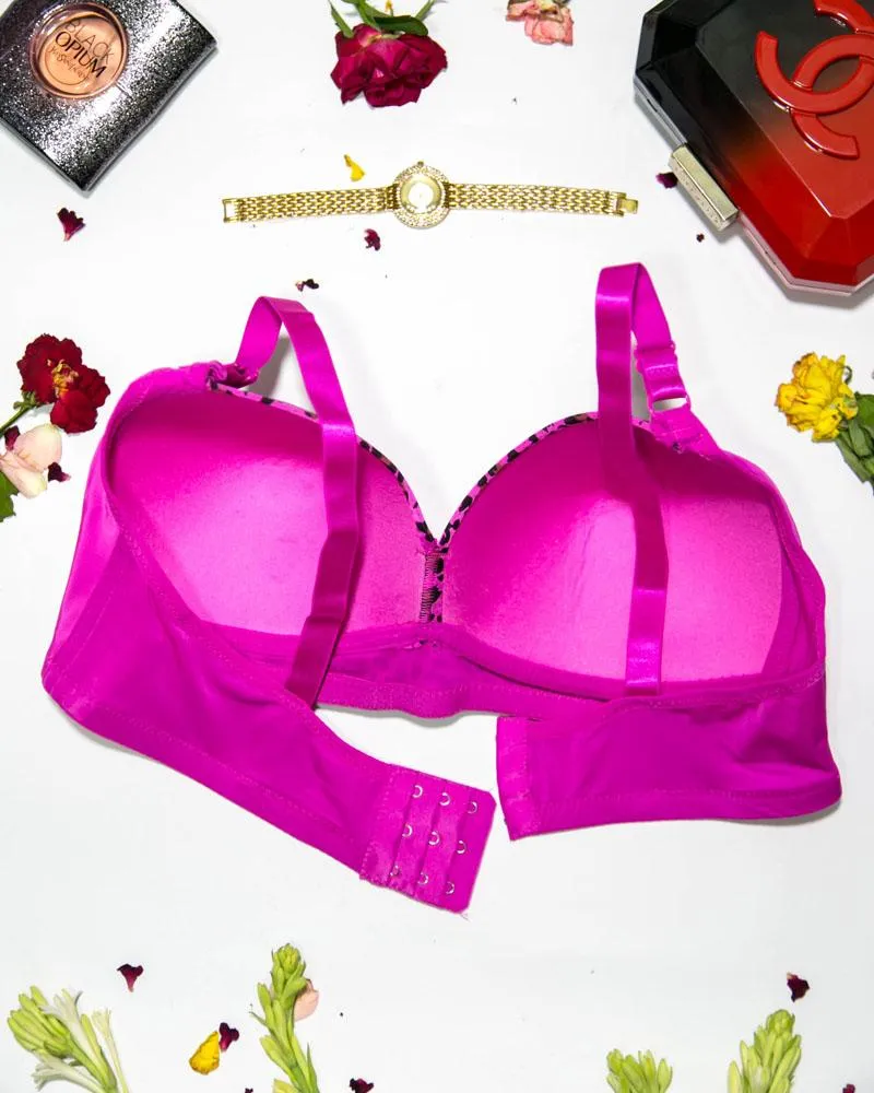 Sexy Cheetah Print Plus Size Bra - Hot Pink
