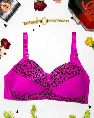 Sexy Cheetah Print Plus Size Bra - Hot Pink