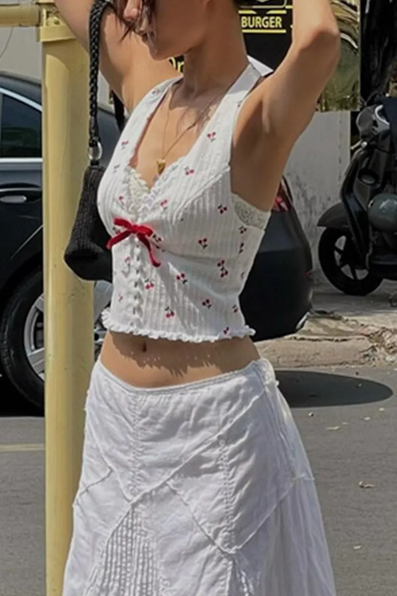 Sexy fruit Lace Backless Halter Tops