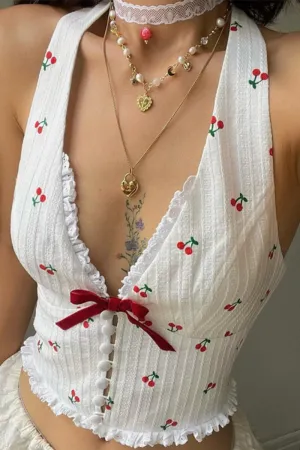 Sexy fruit Lace Backless Halter Tops