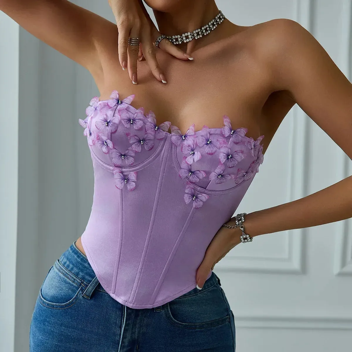 Sexy Satin Fabric Sleeveless Stretch Crop Tops