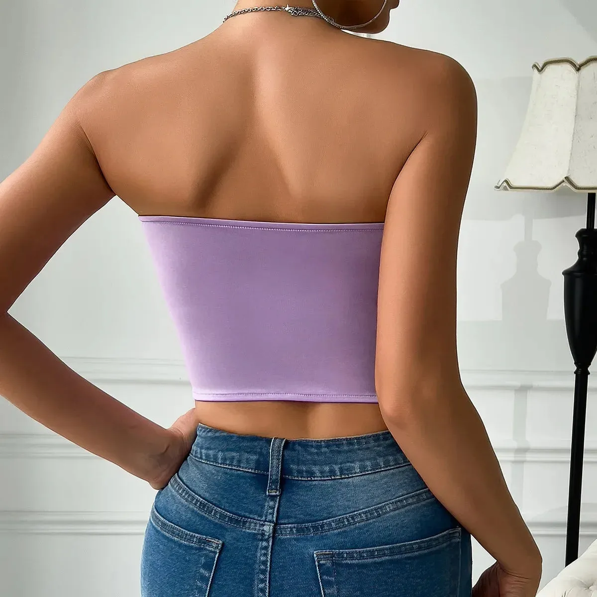 Sexy Satin Fabric Sleeveless Stretch Crop Tops