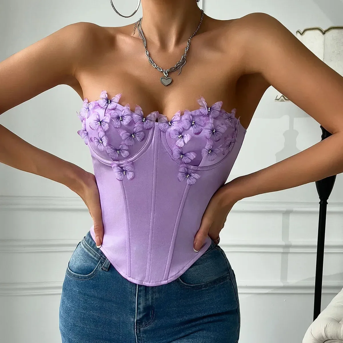 Sexy Satin Fabric Sleeveless Stretch Crop Tops