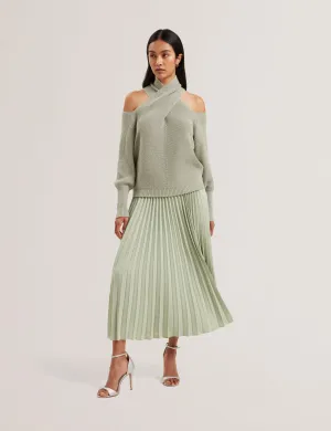 Siko Pleated Midi Elasticated Waistband Skirt Lt-Green