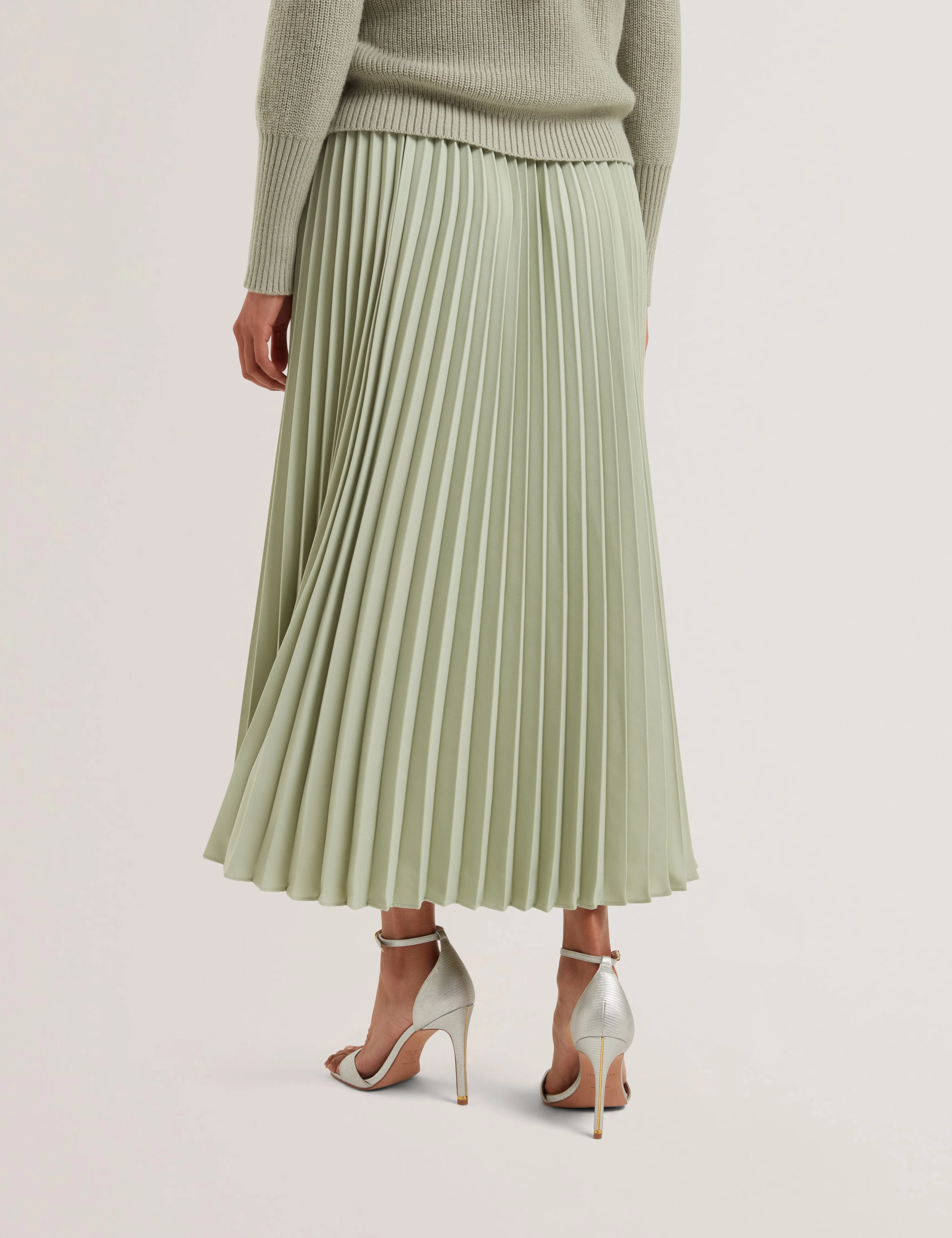 Siko Pleated Midi Elasticated Waistband Skirt Lt-Green