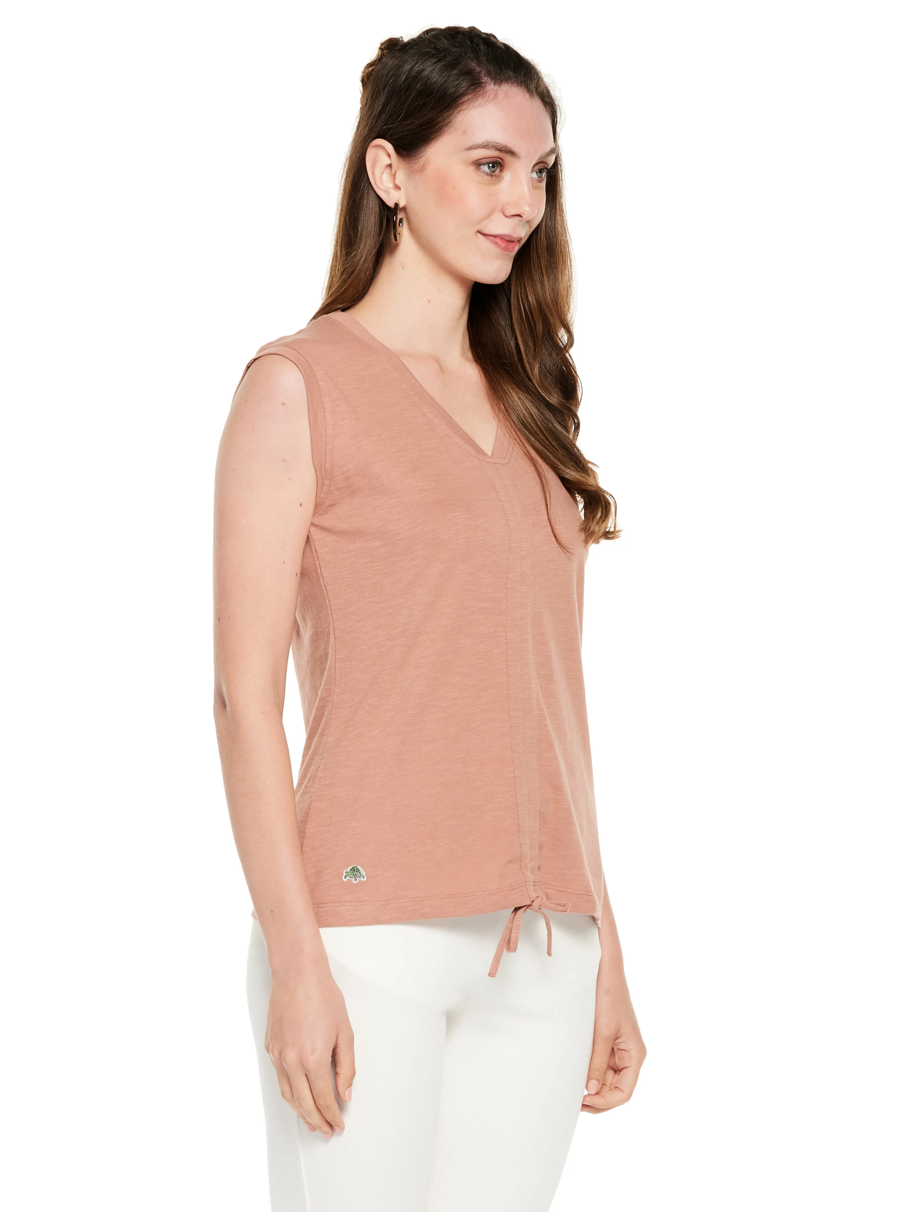 Sleeveless Drawstring Cotton Slub Tee
