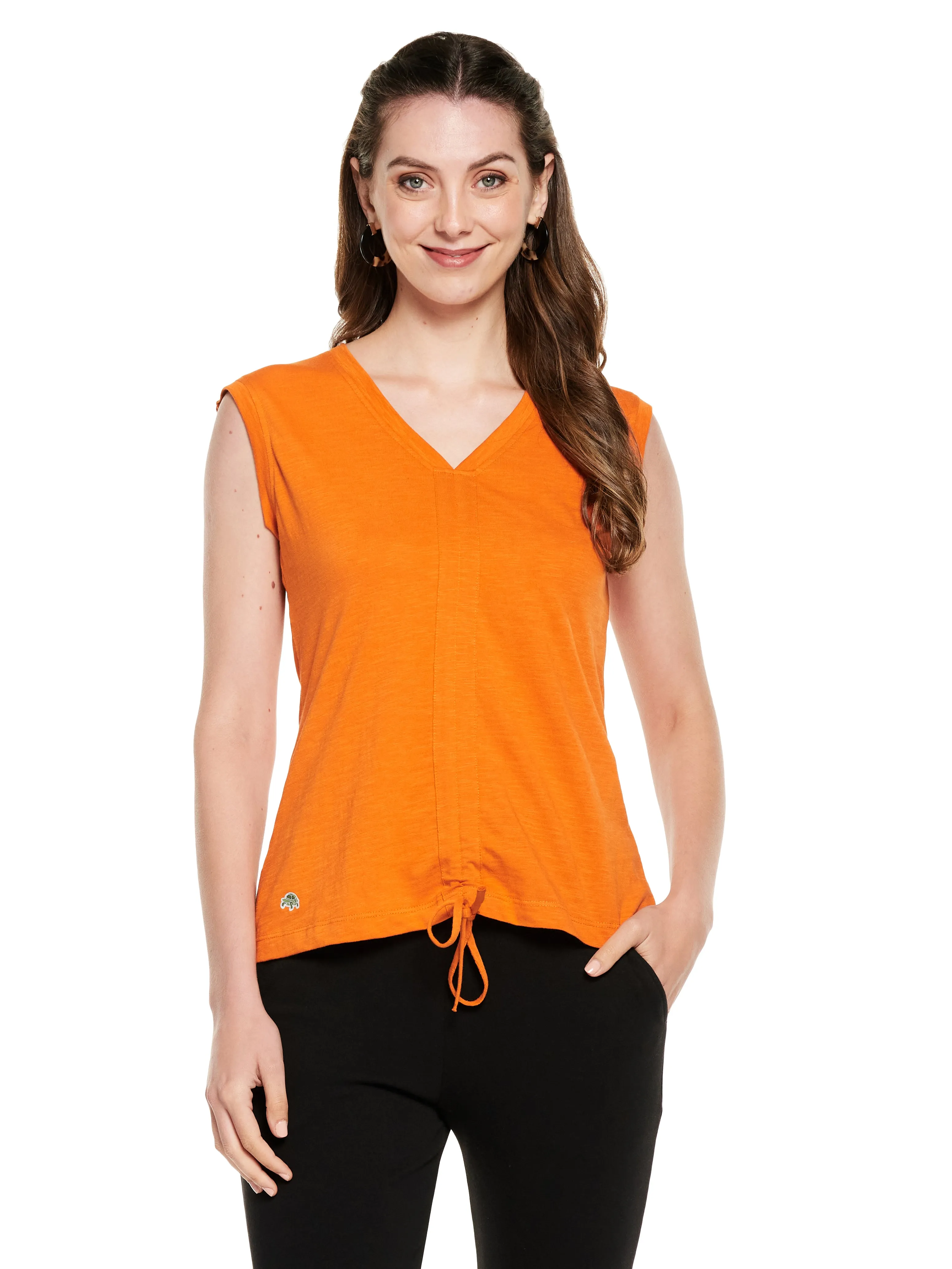 Sleeveless Drawstring Cotton Slub Tee