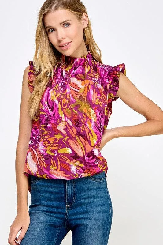 Sleeveless Mockneck Top in Fall Floral