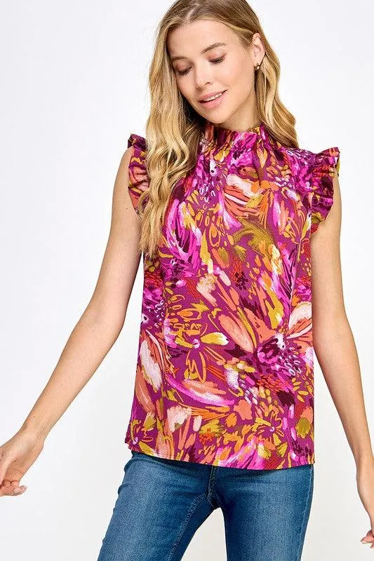 Sleeveless Mockneck Top in Fall Floral