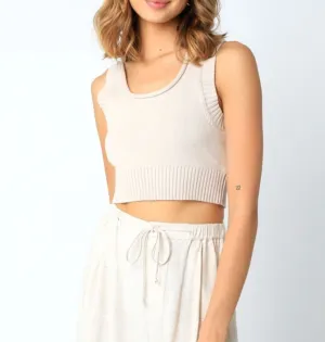 Sleeveless Rolled Hem Neckline Sweater Top