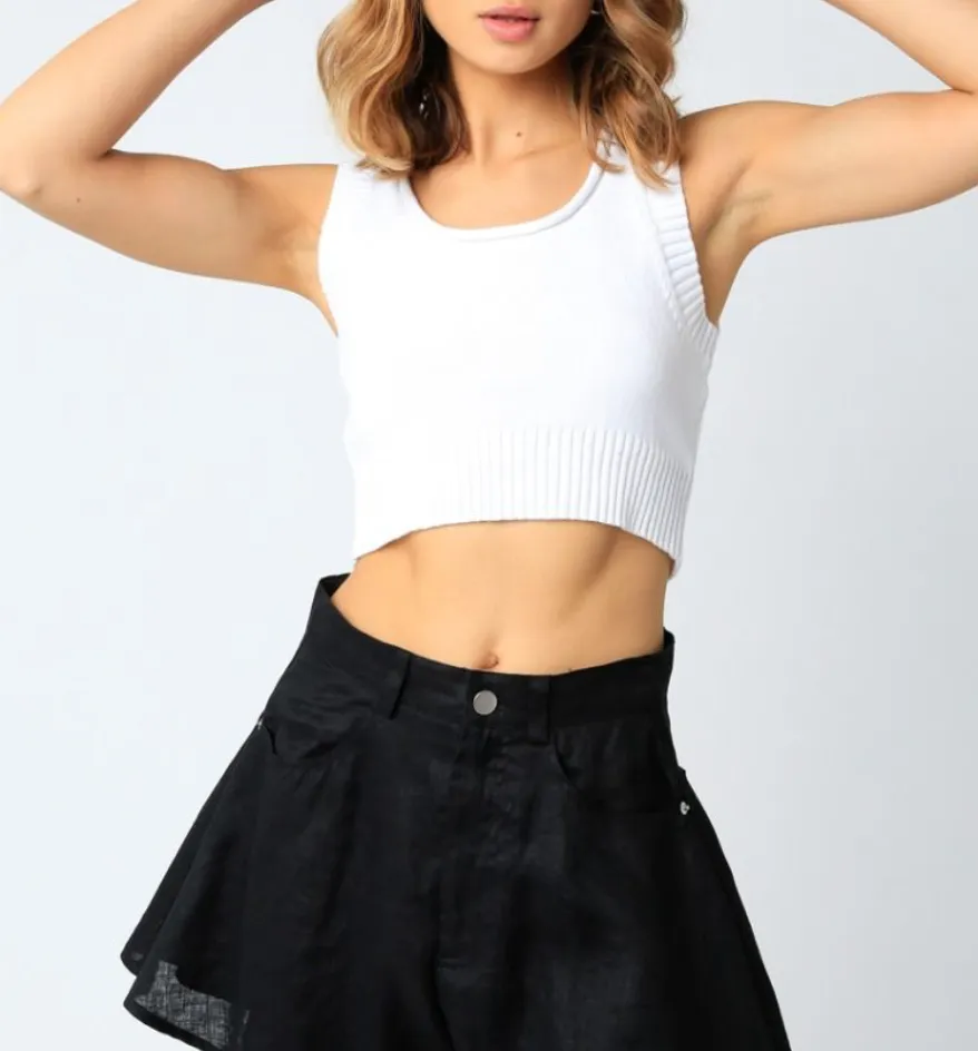 Sleeveless Rolled Hem Neckline Sweater Top
