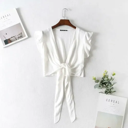 Sleeveless Ruffle Tie Crop Top