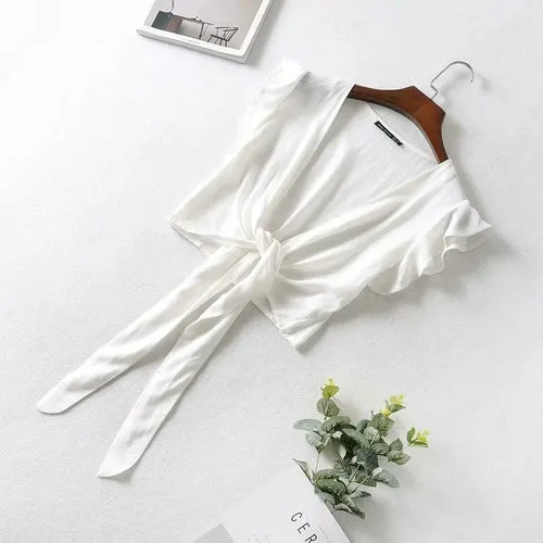 Sleeveless Ruffle Tie Crop Top