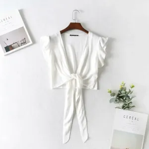 Sleeveless Ruffle Tie Crop Top